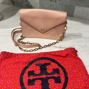 Tory Burch light pink leather gold chain Crossbody